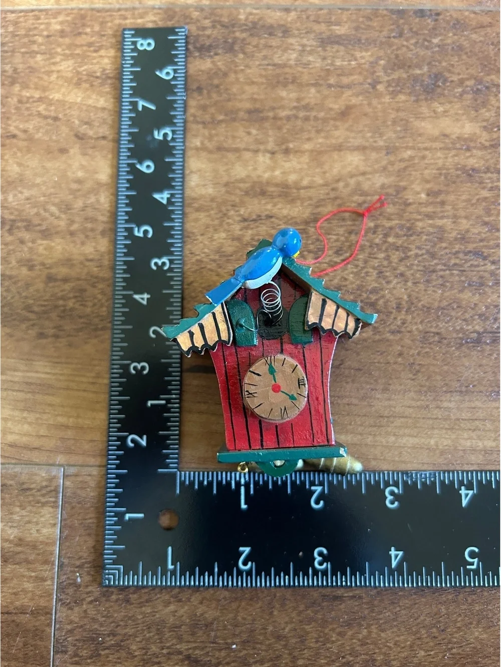 Miniature Wooden Cuckoo Clock Ornament with Blue Bird